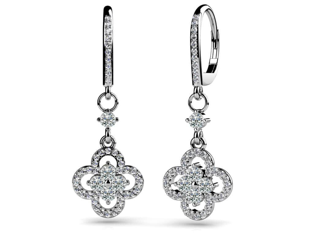 Diamond Clover Drop Earrings Diamond with 1.29 ct.(finished) 1.1mm, 2.6mm